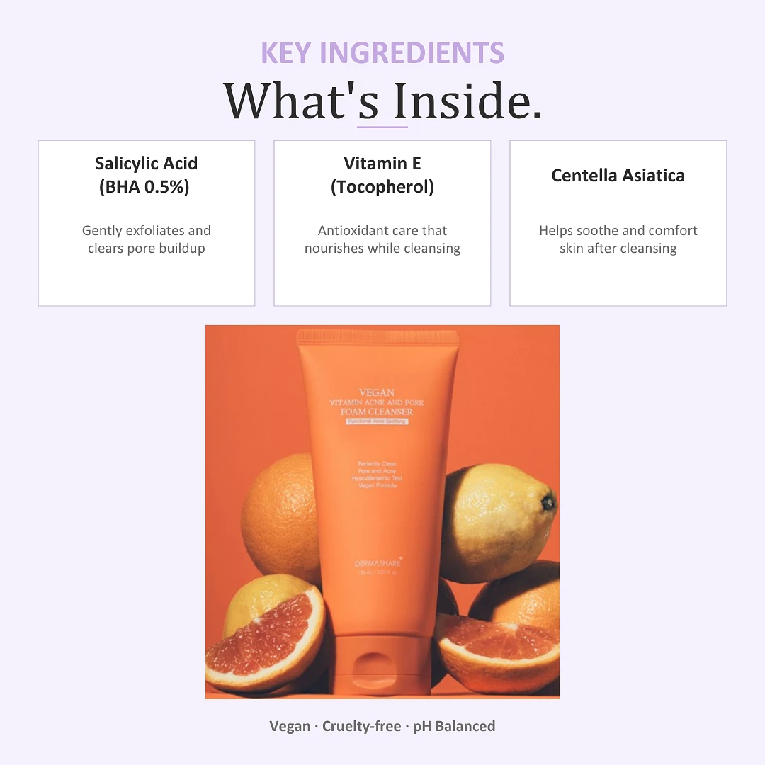  (DERMASHARE) Vegan Vitamin Acne and Pore Foam Cleanser 150ml