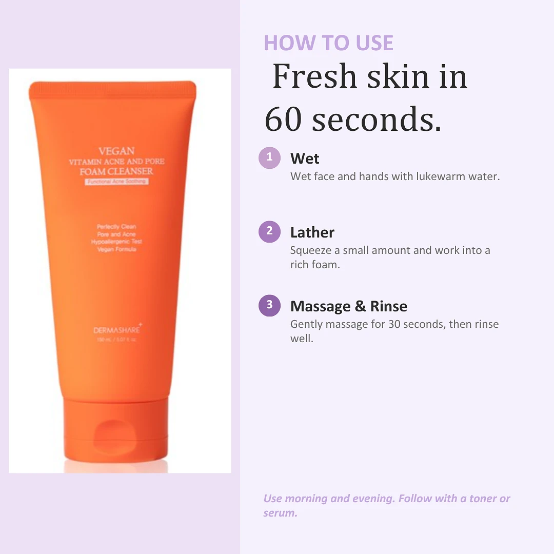  (DERMASHARE) Vegan Vitamin Acne and Pore Foam Cleanser 150ml