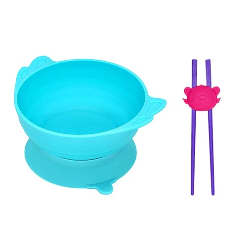 (Uinlui) Suction angel bowl set (Aqua blue-EQ chopsticks set)