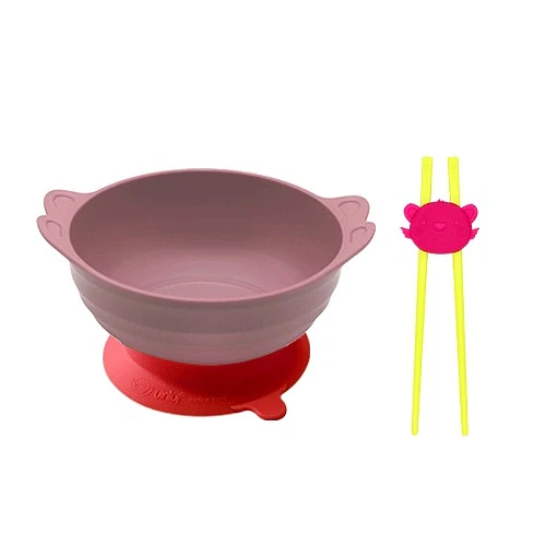 (Uinlui) Suction angel bowl set (Apple red -EQ chopsticks set)