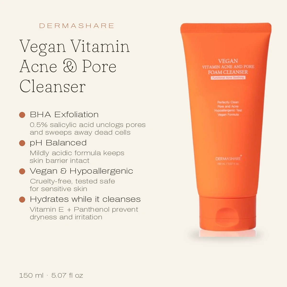  (DERMASHARE) Vegan Vitamin Acne and Pore Foam Cleanser 150ml