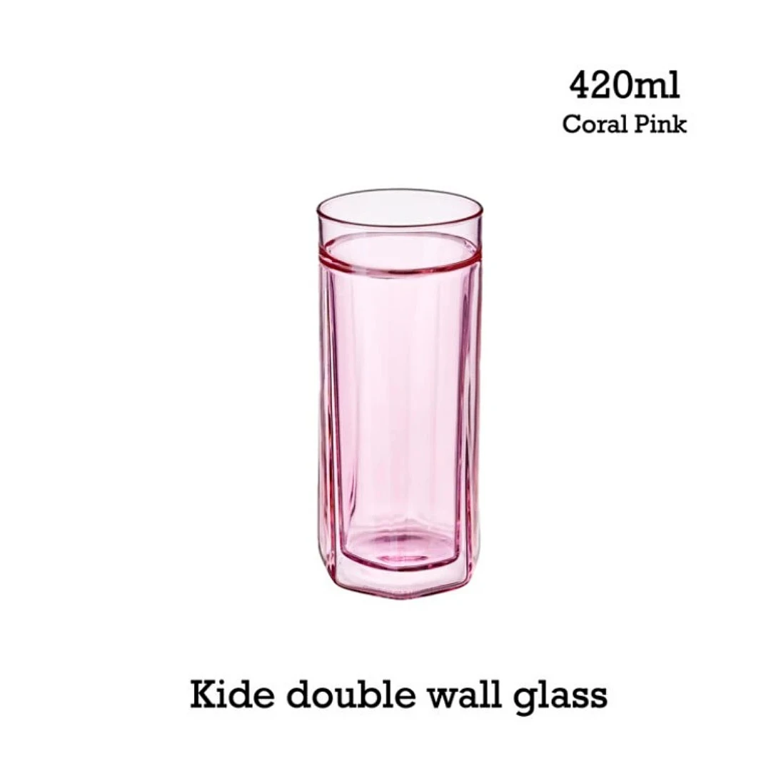 (Fiirn-Kide) Double Wall Glass 420ml - Coral Pink