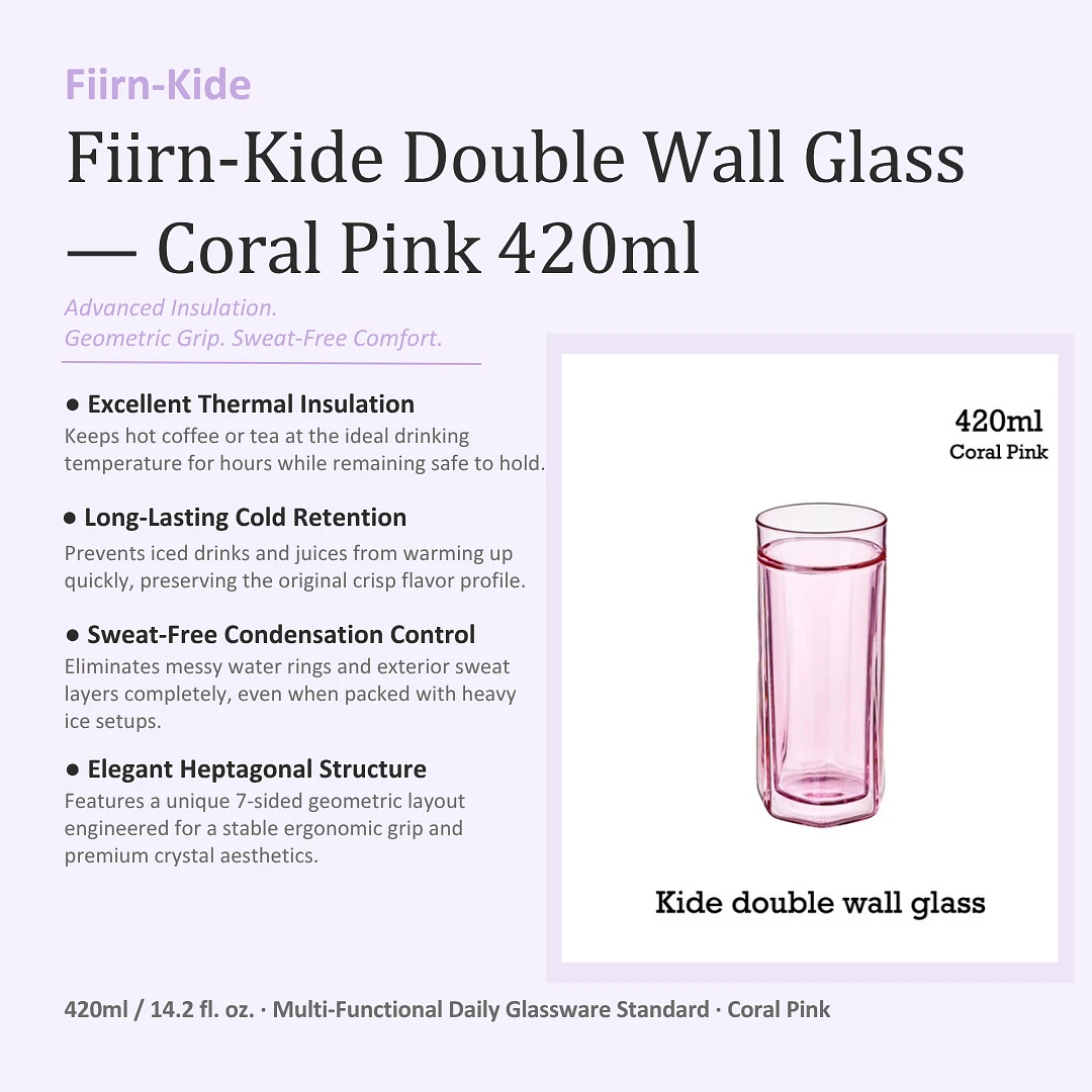 (Fiirn-Kide) Double Wall Glass 420ml - Coral Pink