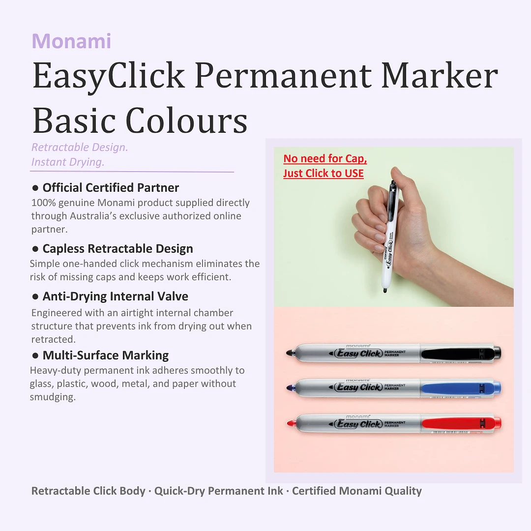 (Monami) EasyClick Permanent Marker Basic Colour