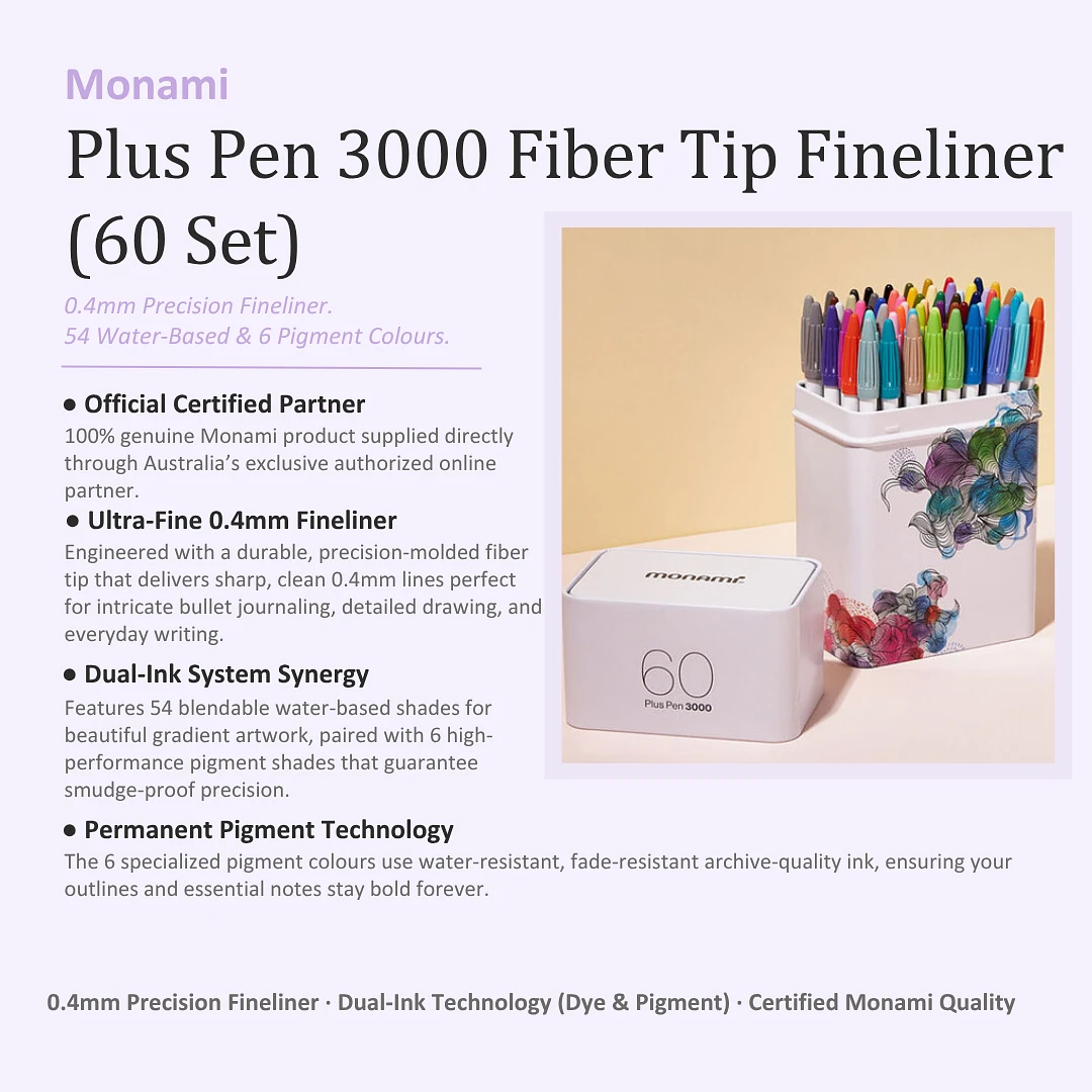(Monami) Plus Pen 3000 Fiber Tip Fineliner (60 Set)