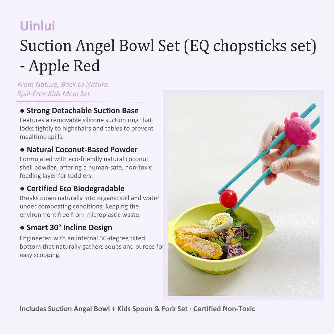(Uinlui) Suction Angel Bowl Set (EQ chopsticks set) - Apple Red