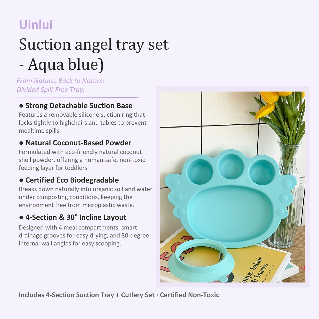 (Uinlui) Suction Angel Tray Set (Aqua Blue)