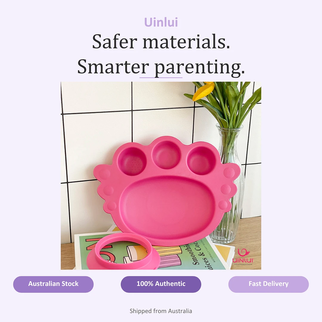 (Uinlui) Suction Angel Tray Set (Berry Pink)