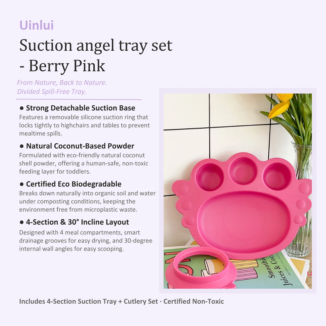 (Uinlui) Suction Angel Tray Set (Berry Pink)