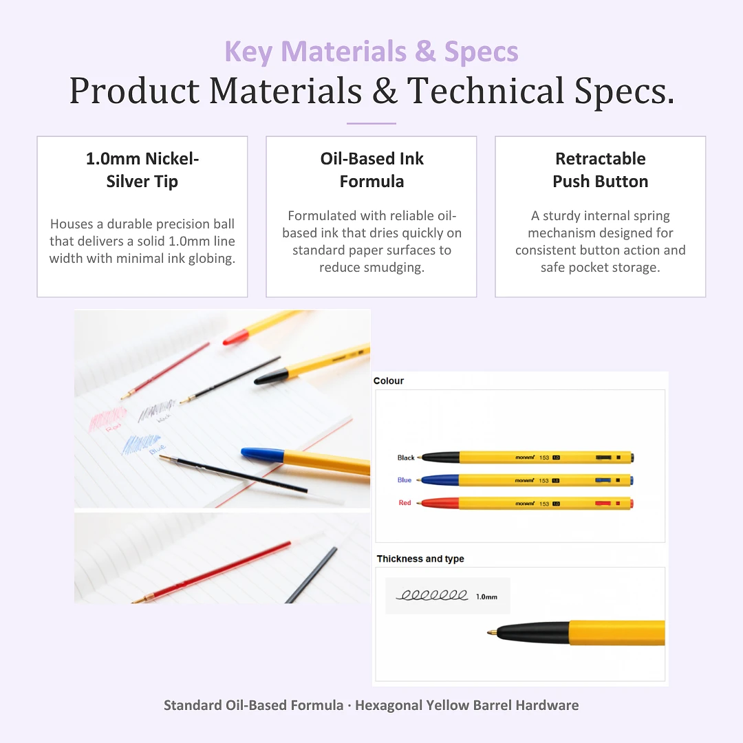 (Monami) 153 Yellow 1.0mm pen – 1pc