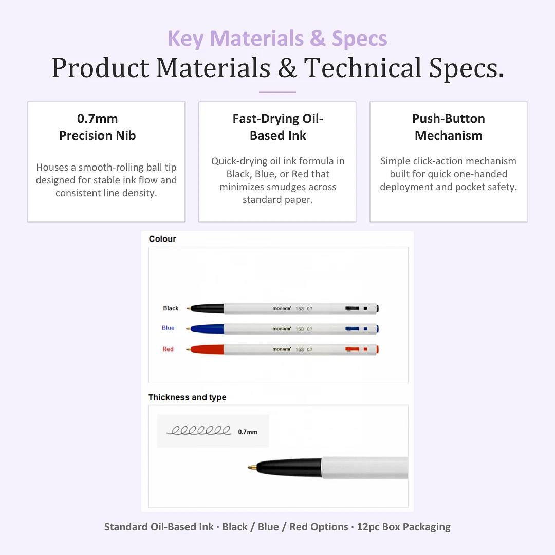 (Monami) 153 Basic 0.7mm pen 1Box (12pcs)