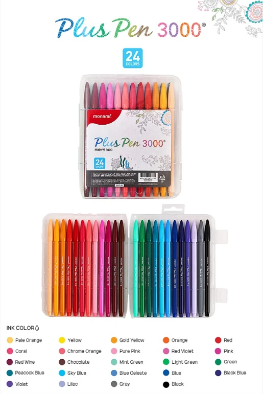 (Monami) Plus Pen 3000 (fiber tip pen) - 24 set