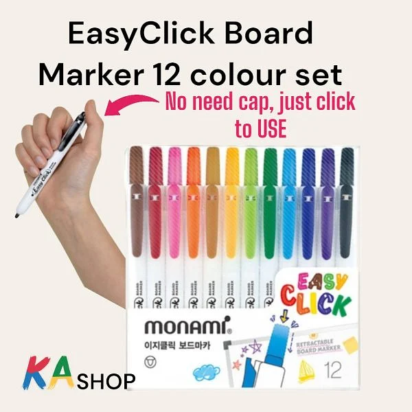 Monami EasyClick Board Marker Set -12 Colours